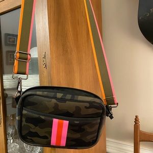 Haute Shore Drew Crossbody Camo pink stripe bag